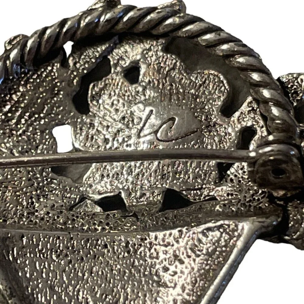 Liz Claiborne Shimmer Enamel Flower Basket Brooch w/‎ AB Rhinestones Silver Tone
